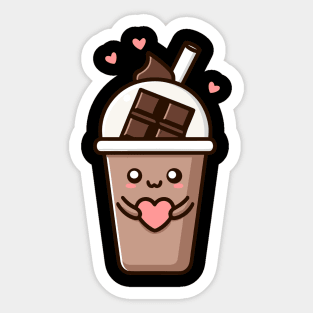 Kawaii Chocolate Milkshake with Hearts | Cute Kawaii Food Art for Kawaii Lovers Sticker